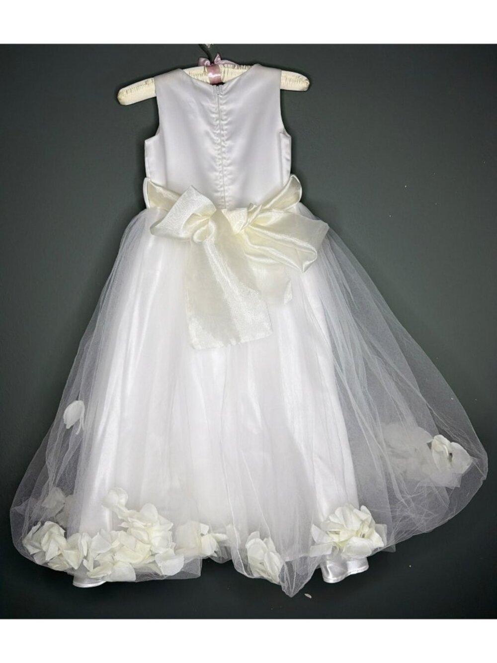 Joy Kids Big Girls 8 Flower Girl Princess Ivory Satin Sash Flower Petal Dress